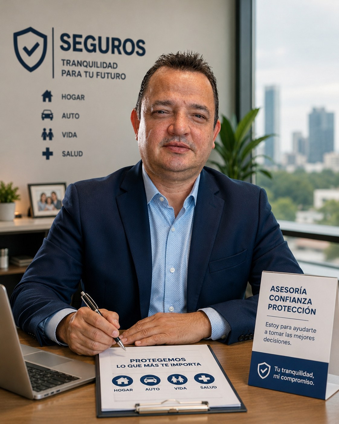 Orlando Urrego, agente de seguros de vida y salud, en su oficina