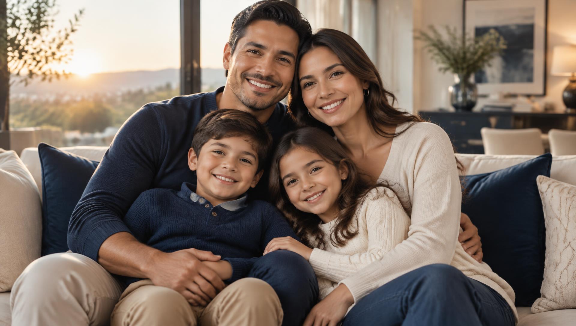 Familia feliz protegida en su hogar